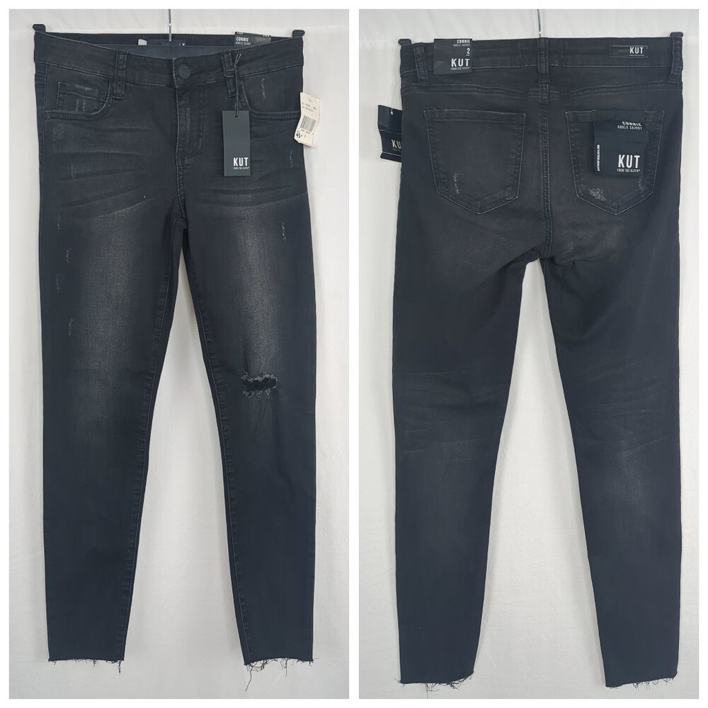 KUT Black Jeans 2 Connie Skinny Distressed Stretch Ankle NWT